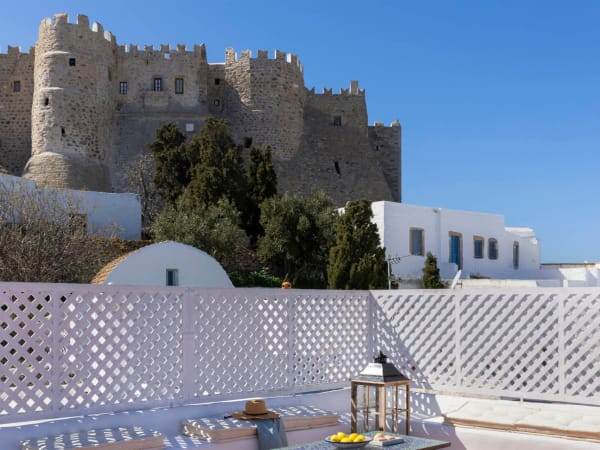 The imposing Monastery of St John the Theologian seen from the rooftop terrace.
